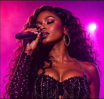 Bella Vee singing into a microphone